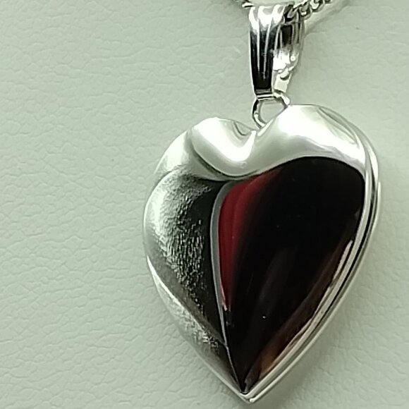 Sterling Polished Heart Locket Pendant Necklace - Picture 6 of 15